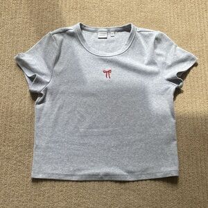 Sunday Best Besthug Little Ribbed T-Shirt, L, Heather Crome/bow